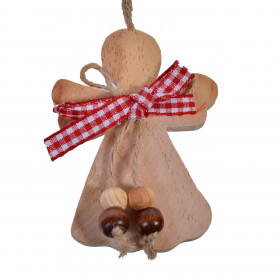 Χριστουγεννιάτικο Στολίδι Δέντρου Ξύλινος Άγγελος Καρό Κορδέλα Χάντρες 18 cm