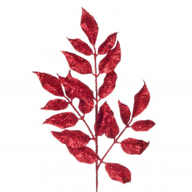 Χριστουγεννιάτικο Διακοσμητικό Κλαδί Κόκκινα Φύλλα Πλατιά Glitter 48 cm