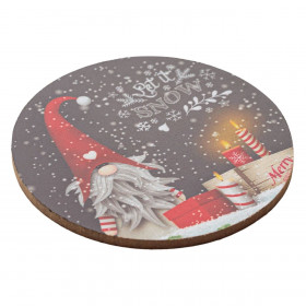 Χριστουγεννιάτικο Σουβέρ Στρογγυλό MDF Άγιος Βασίλης Gnome Κεριά 11cm Χριστουγεννιάτικο Σουβέρ Στρογγυλό MDF Άγιος Βασίλης Gnome Κεριά 11cm