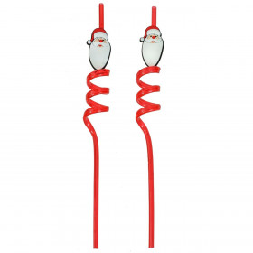 Χριστουγεννιάτικα Καλαμάκια Πλαστικά Επαναχρησιμοποιούμενα Στριφτά Άγιος Βασίλης 6x270mm - 2 τμχ.