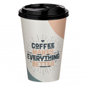 Ποτήρι Μεταφοράς Καφέ Πλαστικό Τύπωμα Coffee Makes Better με Καπάκι 500 ml