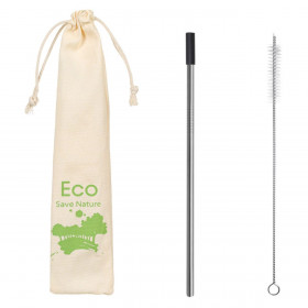 Καλαμάκι Ανοξείδωτο Ίσιο Ασημί Στόμιο Σιλικόνη με Βουρτσάκι &amp Θήκη 0.6x21.5 cm