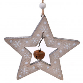 Χριστουγεννιάτικο Στολίδι Δέντρου Ξύλινο Αστέρι Κουδουνάκι 10 cm