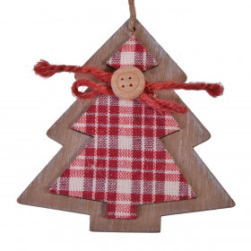 Χριστουγεννιάτικο Στολίδι Δέντρου Ξύλινο Δέντρο Καρό Ύφασμα 20 cm