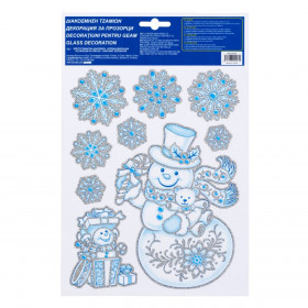 Χριστουγεννιάτικα Αυτοκόλλητα Διακοσμητικά Χιονάνθρωπος Νιφάδες Σιέλ Ασημί Glitter 20x30cm Χριστουγεννιάτικα Αυτοκόλλητα Διακοσμητικά Χιονάνθρωπος Νιφάδες Σιέλ Ασημί Glitter 20x30cm