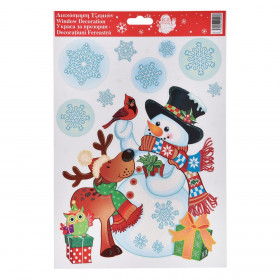 Χριστουγεννιάτικα Αυτοκόλλητα Διακοσμητικά Χιονάνθρωπος Τάρανδος Νιφάδες Glitter 20x30cm