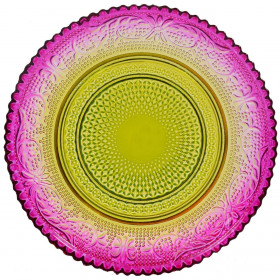 Πιάτο Σερβιρίσματος Γλυκού Γυάλινο Ροζ Λαχανί Σκάλισμα 15 cm