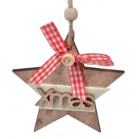  Χριστουγεννιάτικο Στολίδι Δέντρου Ξύλινο Αστέρι Καρό Κορδέλα 9 cm