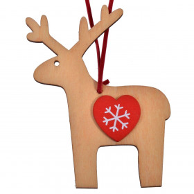 Χριστουγεννιάτικο Στολίδι Δέντρου Ξύλινο Τάρανδος Κόκκινη Καρδιά 10 cm