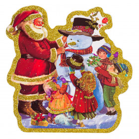 Χριστουγεννιάτικο Αυτοκόλλητο Διακοσμητικό 3D Πολύχρωμο Άγιος Βασίλης με Παιδάκια Glitter 15x15cm