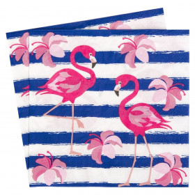 Χαρτοπετσέτες Καλοκαιρινές Μπλε Ρίγες Ροζ Φλαμίνγκο 33x33 cm - 20 τμχ.