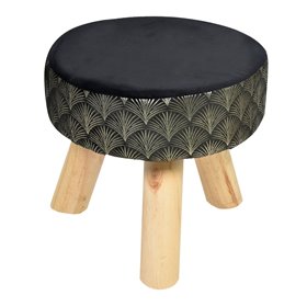 Σκαμπό Διακοσμητικό Τζακιού Velvet Μαύρο Χρυσό Foil Σχέδιο 30x28cm