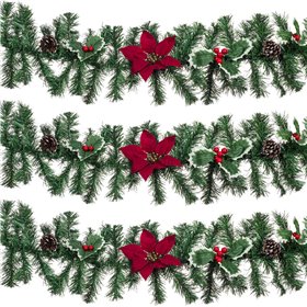 Χριστουγεννιάτικη Διακοσμητική Γιρλάντα Πράσινη Αλεξανδρινά Γκι Κουκουνάρια 2.75 m x 20 cm