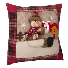 Μαξιλάρι Χριστουγεννιάτικης Διακόσμησης Κόκκινο Καρό Χιονάνθρωπος με Δώρο 33x33cm Μαξιλάρι Χριστουγεννιάτικης Διακόσμησης Κόκκινο Καρό Χιονάνθρωπος με Δώρο 33x33cm