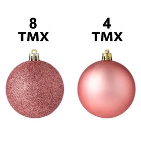 Σετ Χριστουγεννιάτικες Μπάλες Rose Gold Ματ Glitter - 12 τμχ. 
