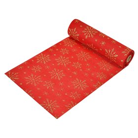 Χριστουγεννιάτικο Διακοσμητικό Ύφασμα Κόκκινο Χρυσές Νιφάδες Glitter 5m x 24cm