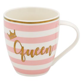 Κούπα New Bone Οβάλ Λευκή Ροζ Queen Χρυσό Χείλος 500 ml