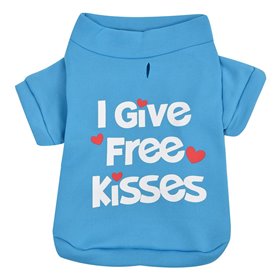 Μπλούζα Κατοικιδίου Γαλάζια με Μανίκια &quotI Give Free Kisses&quot (L)