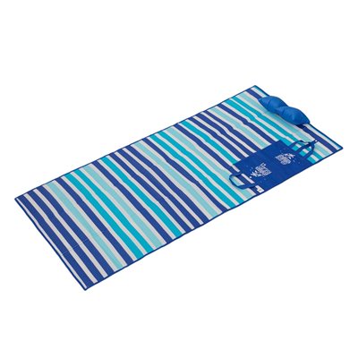 Ψάθα Παραλίας Τσάντα Μονή Μπλε Σιέλ Ριγέ με Φουσκωτό Μαξιλάρι 180x86 cm
