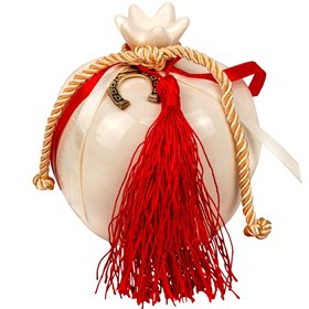 Χριστουγεννιάτικο Διακοσμητικό Γούρι Ρόδι Κεραμικό Λευκό Γυαλιστερό 10cm