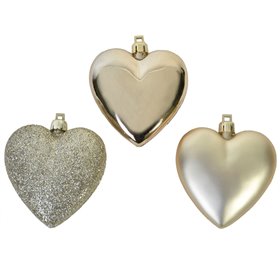 Σετ Χριστουγεννιάτικα Στολίδια Καρδιές Σαμπανί Ματ Γυαλιστερές Glitter 7 cm - 6 τμχ.