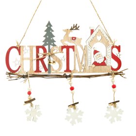 Χριστουγεννιάτικη Κρεμαστή Ταμπέλα Αη Βασίλης Ξύλινη 24 εκ