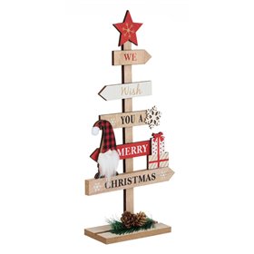 Χριστουγεννιάτικο Διακοσμητικό Ξύλινο Δέντρο Πινακίδες Άγιος Βασίλης Gnome 33.5cm