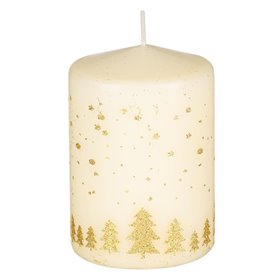 Κερί Κολώνα Χριστουγεννιάτικο Εκρού Χρυσό Glitter Έλατα Νιφάδες 6.5x9cm
