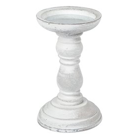 Κηροπήγιο Διακοσμητικό Ξύλινο Λευκή Κιμωλία 10.5x17 cm