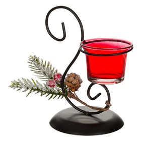 Χριστουγεννιάτικη Διακοσμητική Θήκη Ρεσώ Μεταλλική Βάση Χιονισμένα Berries 10x10x15cm