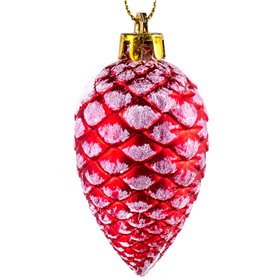 Σετ Χριστουγεννιάτικα Στολίδια Κουκουνάρια Κόκκινα Χιονισμένα 7 cm - 4 τμχ.