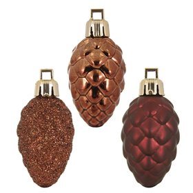 Σετ Χριστουγεννιάτικα Στολίδια Κουκουνάρια Καφέ Ματ Γυαλιστερά Glitter 5 cm - 12 τμχ.