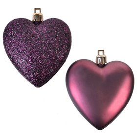 Σετ Χριστουγεννιάτικες Στολίδια Καρδιές Μωβ Ματ Glitter 7 cm - 6 τμχ.