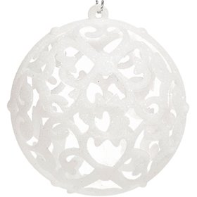 Σετ Χριστουγεννιάτικες Μπάλες Λευκές Διάτρητες Glitter 6 cm - 6 τμχ.