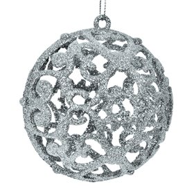 Σετ Χριστουγεννιάτικες Μπάλες Ασημί Διάτρητες Glitter 6 cm - 6 τμχ.
