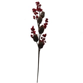 Χριστουγεννιάτικο Διακοσμητικό Κλαδί Κόκκινα Berries &amp Κουκουνάρια 60 cm