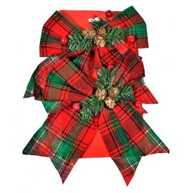  Χριστουγεννιάτικοι Διακοσμητικοί Φιόγκοι Κόκκινο Πράσινο Καρό Κουκουνάρια Berries 18 cm - 2 τμχ.