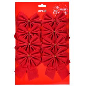 Χριστουγεννιάτικοι Διακοσμητικοί Φιόγκοι Κόκκινο Βελουτέ 12 cm - 8 τμχ.