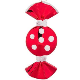 Σετ Χριστουγεννιάτικα Στολίδια Καραμέλες Κόκκινες Γυαλιστερές Πουά Λευκά 9 cm - 3 τμχ.