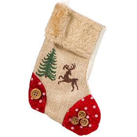 Χριστουγεννιάτικο Στολίδι Δέντρου Μπότα Μπεζ Λινό Τάρανδος Έλατο 18 cm