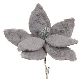 Χριστουγεννιάτικο Λουλούδι Κλιπ Αλεξανδρινό Ασημί Γκρι Γούνινο  26 cm