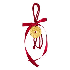 Γούρι Διακοσμητικό Δεκάρα Χρυσή Κόκκινη Κορδέλα 12 cm