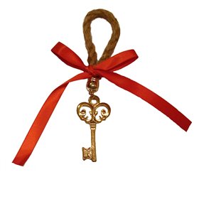 Γούρι Διακοσμητικό Κλειδί Χρυσό Γιούτα Κόκκινη Κορδέλα 17 cm