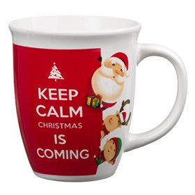 Χριστουγεννιάτικη Κούπα Κεραμική Κόκκινη Φιγούρες Μήνυμα 390ml