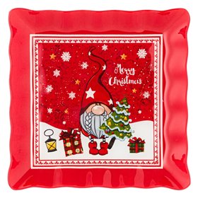 Χριστουγεννιάτικο Πιάτο Γλυκού Γυάλινο Τετράγωνο Άγιος Βασίλης Gnome Δέντρο 17x17cm Χριστουγεννιάτικο Πιάτο Γλυκού Γυάλινο Τετράγωνο Άγιος Βασίλης Gnome Δέντρο 17x17cm