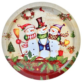 Χριστουγεννιάτικο Διακοσμητικό Μεταλλικό Μπεζ Πιάτο Χιονάνθρωποι 25.5cm