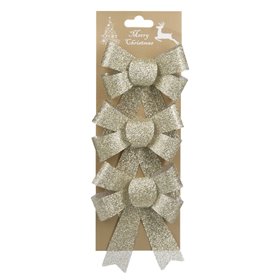 Χριστουγεννιάτικοι Διακοσμητικοί Φιόγκοι Σαμπανί Glitter 13 cm - 3 τμχ.