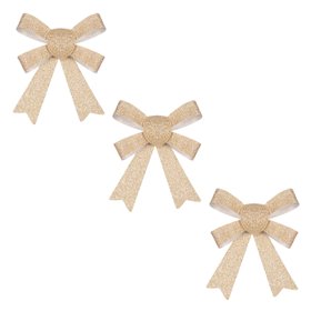 Χριστουγεννιάτικοι Διακοσμητικοί Φιόγκοι Σαμπανί Glitter 14 cm - 3 τμχ.