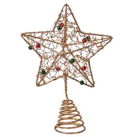 Χριστουγεννιάτικη Κορυφή Δέντρου Χρυσό Αστέρι Διάτρητο Glitter Μπίλιες 18 cm