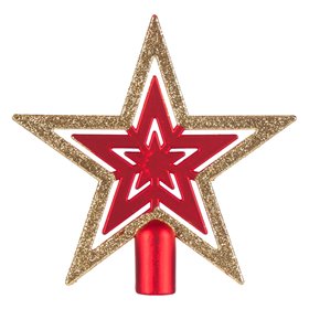 Χριστουγεννιάτικη Κορυφή Δέντρου Κόκκινο Χρυσό Aστέρι Glitter 16.5 cm